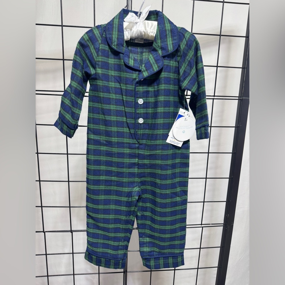 Edgehill Collection Navy‎ Green Plaid One Piece Boys 18m Pajamas Holiday NWT